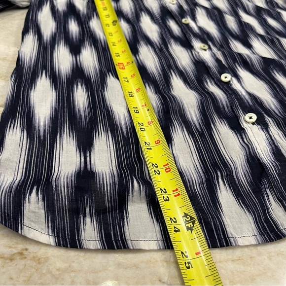 Talbots | Diamond Ikat Long Sleeve Button Down Shirt | Indigo & White | Petite M - Picture 7 of 11